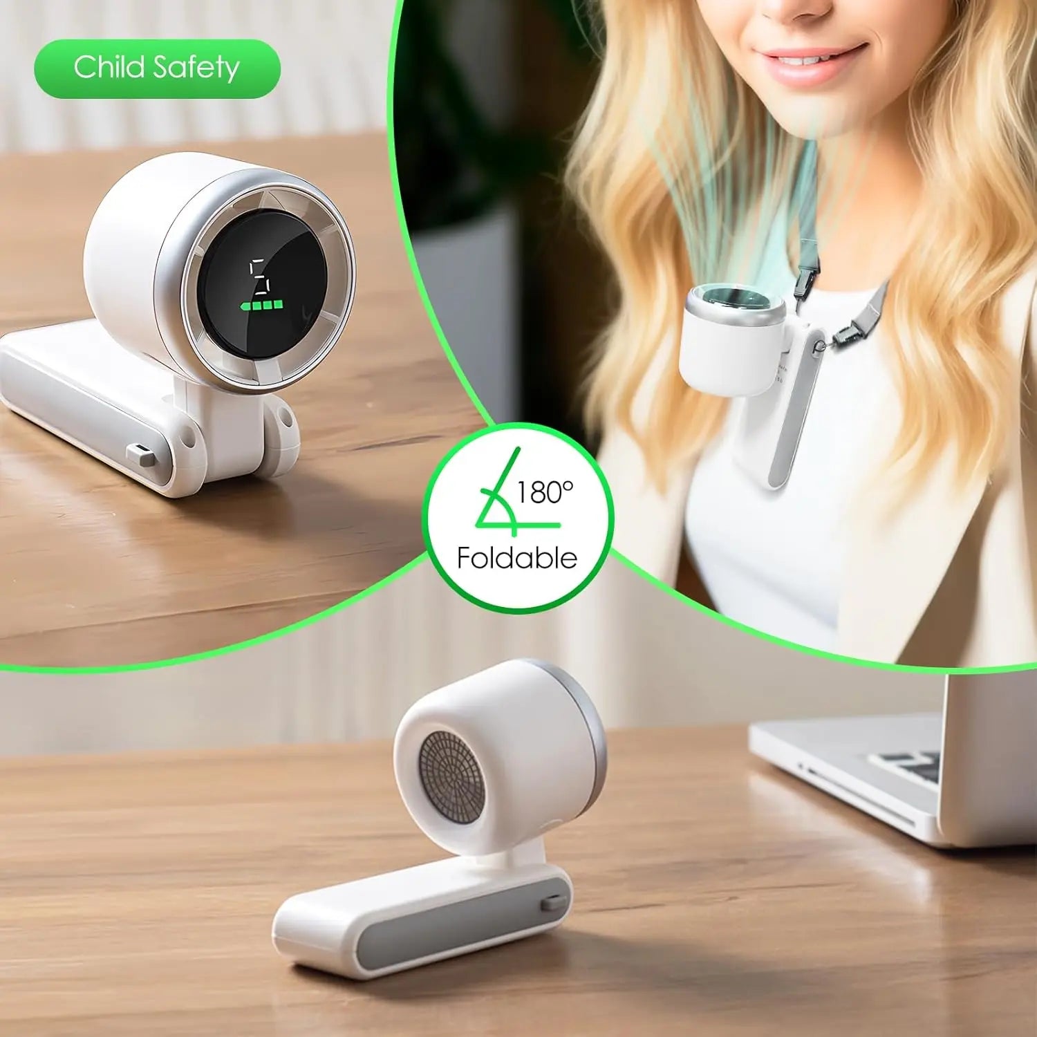 Mini 3-in-1 Turbo Handheld Fan — 12Hr Battery, 5 Speeds, USB-C Charging