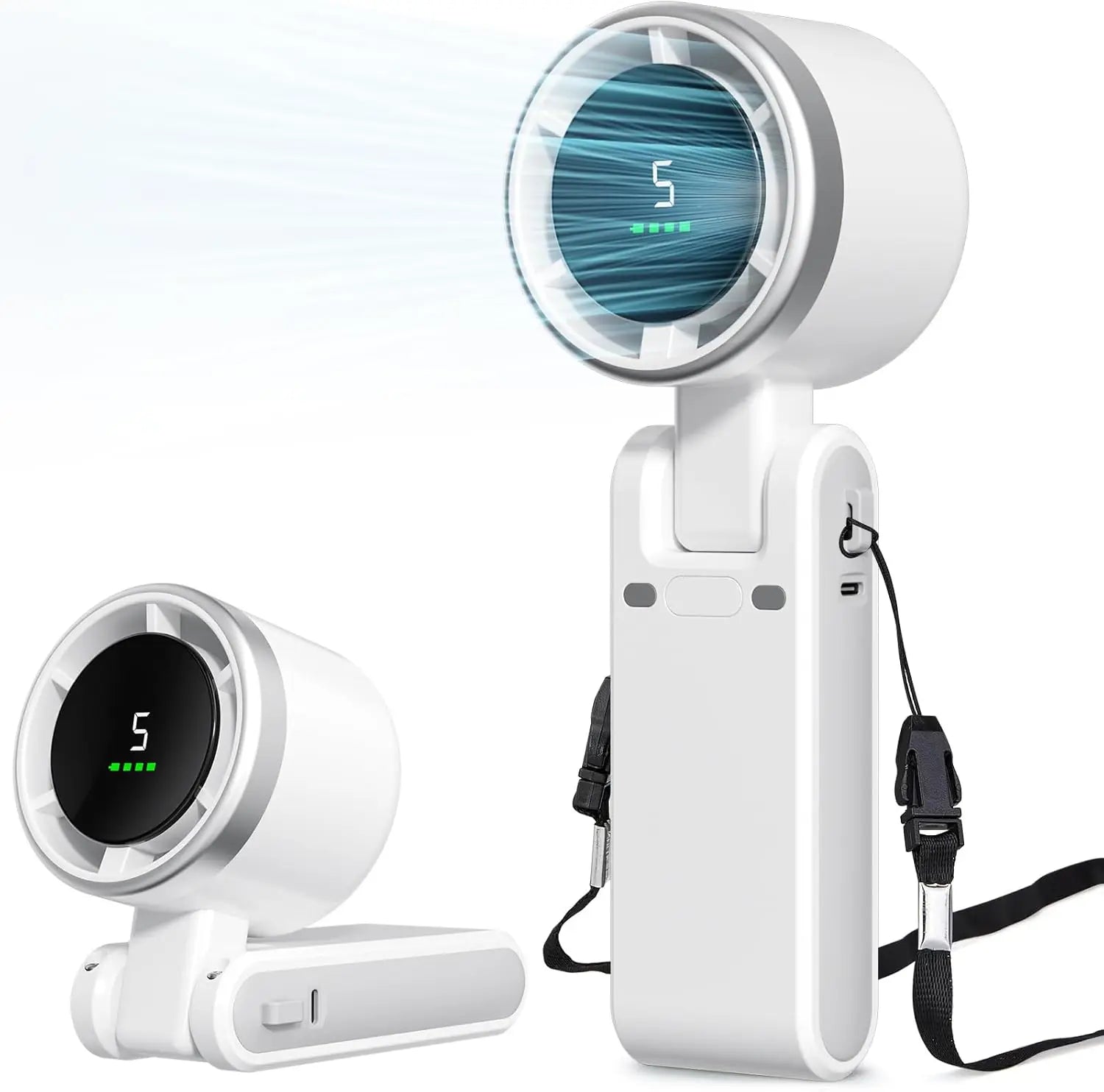 Mini 3-in-1 Turbo Handheld Fan — 12Hr Battery, 5 Speeds, USB-C Charging